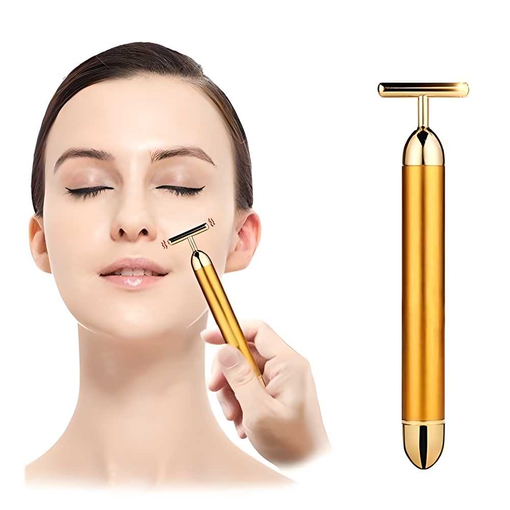 24K Gold T-Shape Face Massager – Vibrating & Lifting ✨ 50% OFF!